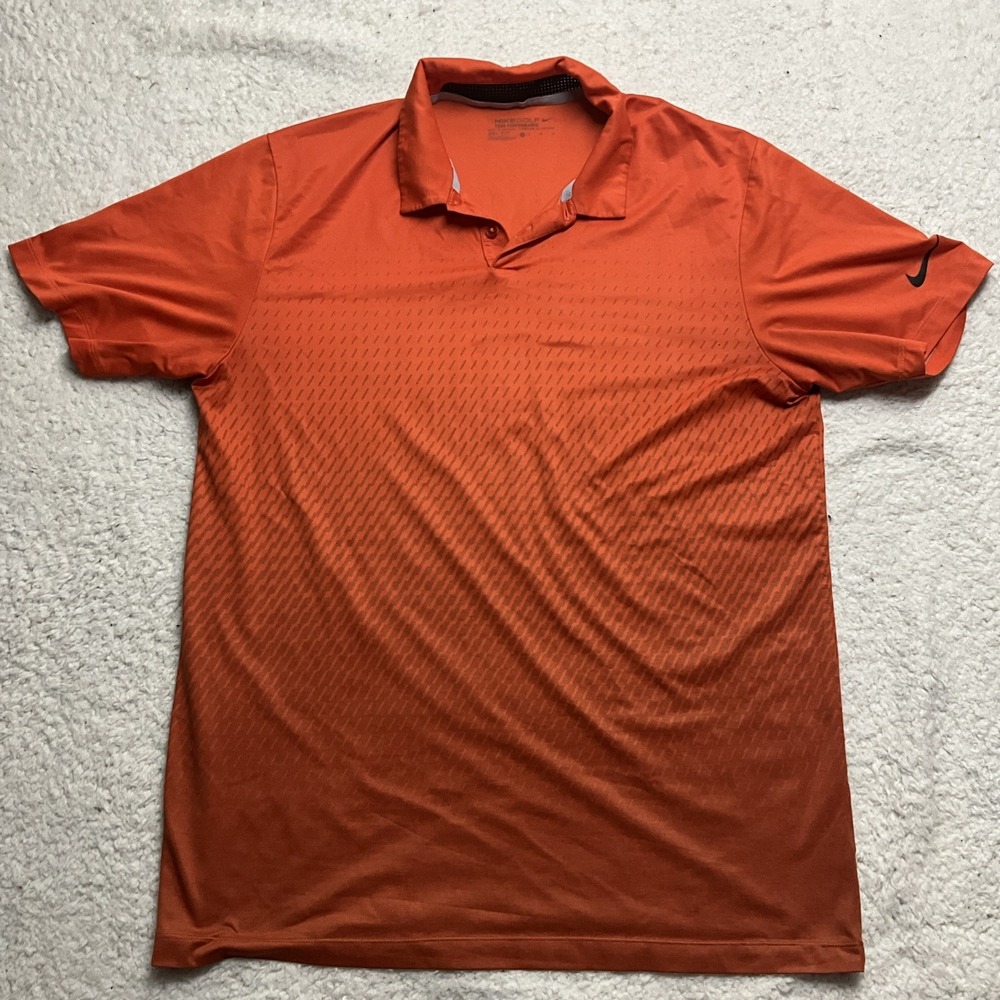 Nike Golf Tour Performance Dri-Fit Men's Orange Striped Polo Shirt Size M